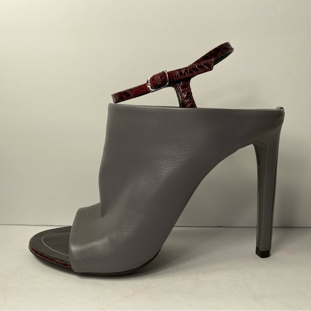 Balenciaga open toe mules sandals heels leather grey burgundy 36.5 - Picture 2 of 10